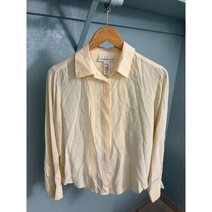 Evan-Picone Womens 100% Silk Pintuck Pleated Button Down Blouse Pale Yellow 10